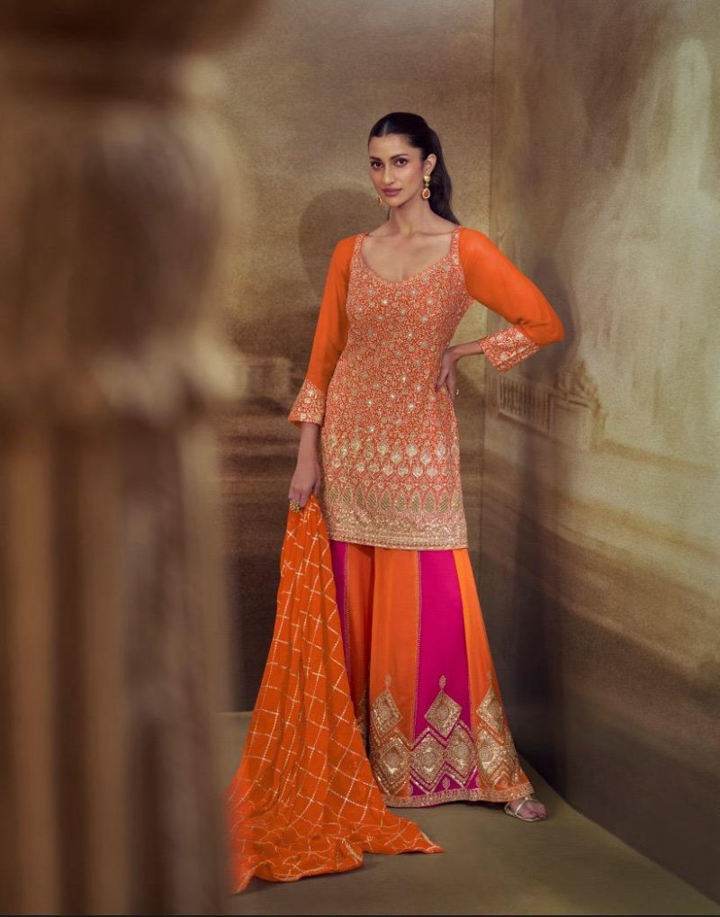 Banno By Sayuri Gerogette With Embroidery Work Readymade Sharara Suit